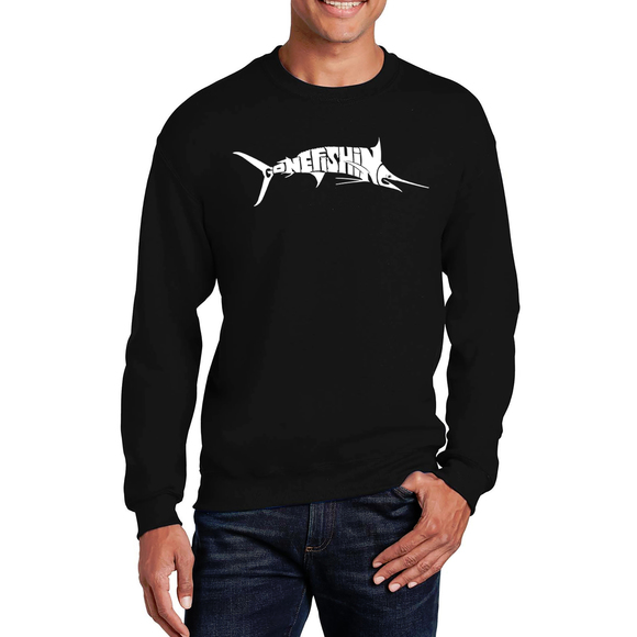 Men's Word Art Crewneck Sweatshirt - Marlin - Gone Fishing - Picture 1 of 2